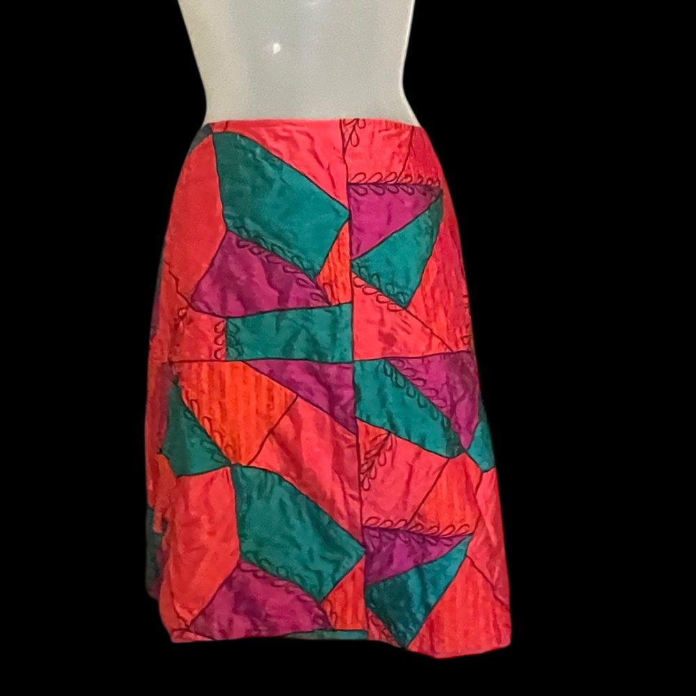 Vintage 100% Silk Canvasback Patchwork Lined Skir… - image 2